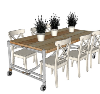 北欧实木餐桌椅su模型