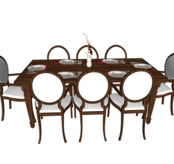 美式实木餐桌椅su模型