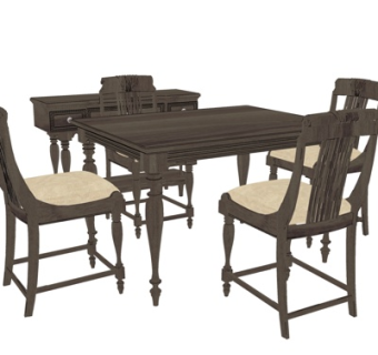 美式实木餐桌椅su模型