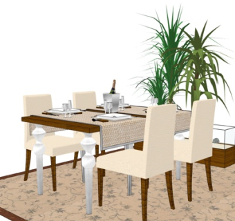 美式实木餐桌椅su模型