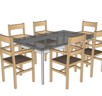 现代条形餐桌椅su模型