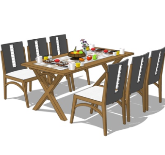 现代实木餐桌椅su模型