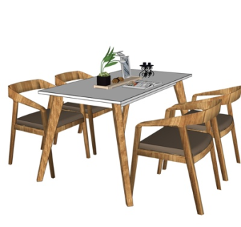 北欧实木餐桌椅su模型