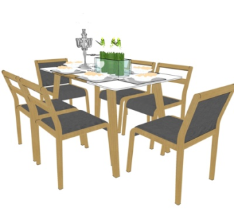 现代实木餐桌椅su模型