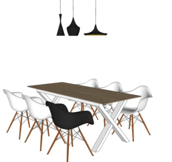 北欧实木餐桌椅su模型