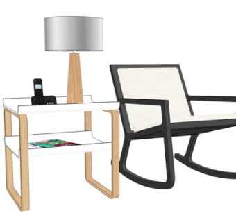 现代实木边几休闲椅su模型