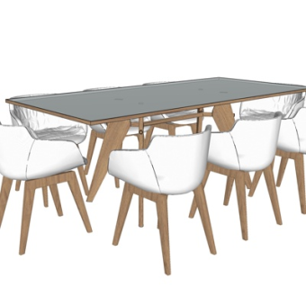 北欧实木餐桌椅su模型