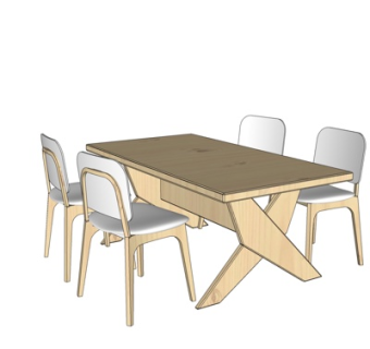 北欧实木餐桌椅su模型