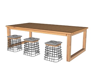 现代实木<em>条形</em>餐桌椅su模型