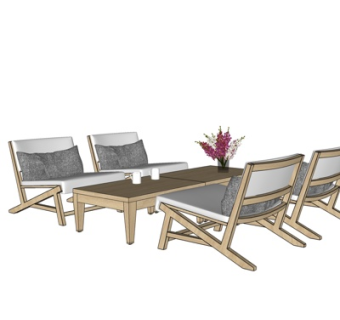 现代实木休闲桌椅su模型