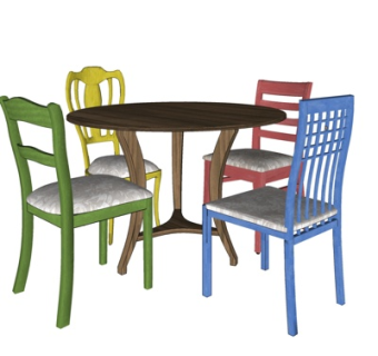 现代圆形餐桌椅su模型