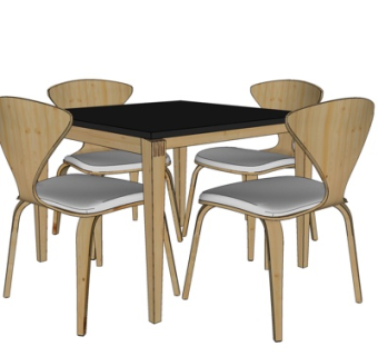 现代实木餐桌椅su模型