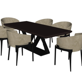 现代实木条形餐桌椅su模型