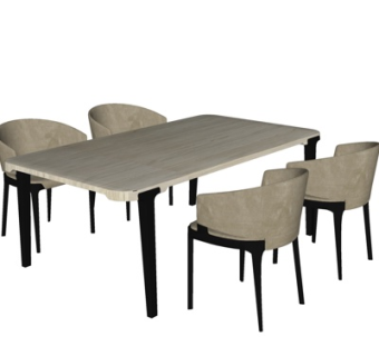 现代实木条形餐桌椅su模型