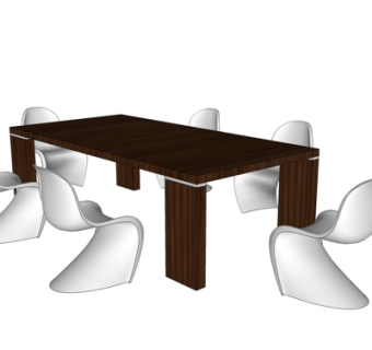 现代实木条形餐桌椅su模型