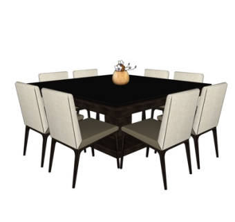 现代实木餐桌椅su模型