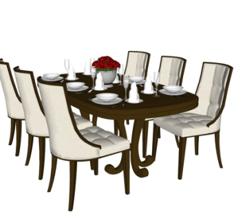 简欧实木餐桌椅su模型