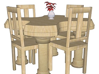 简欧实木餐桌椅su模型