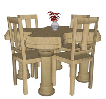 简欧实木餐桌椅su模型