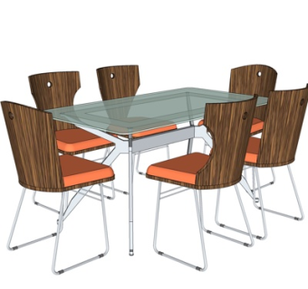 现代条形餐桌椅su模型