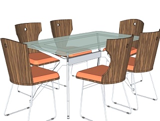 现代条形餐桌椅su模型