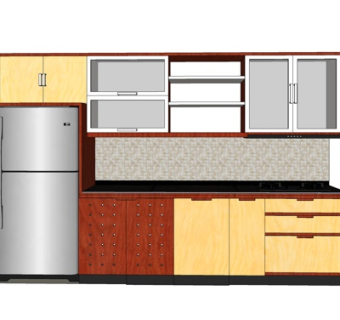 现代实木橱柜su模型