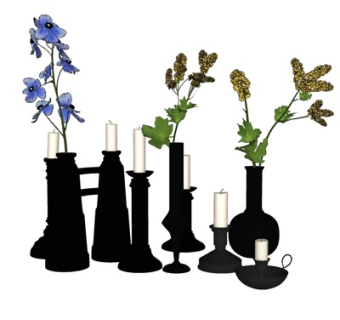 现代花瓶花卉烛台灯su模型