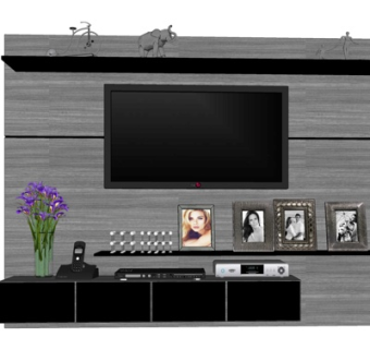 现代实木电视柜su模型