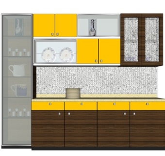 现代实木橱柜su模型