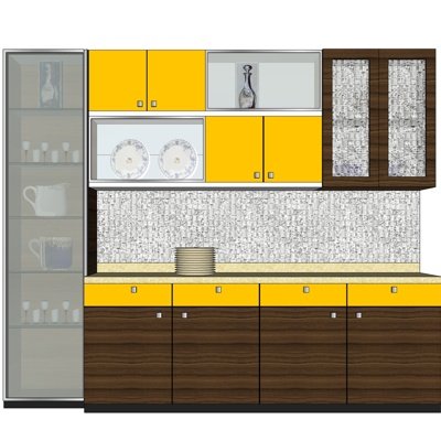 现代实木橱柜su模型