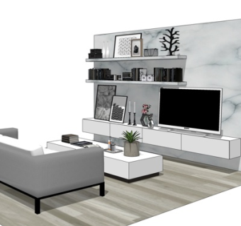 现代实木电视柜su模型