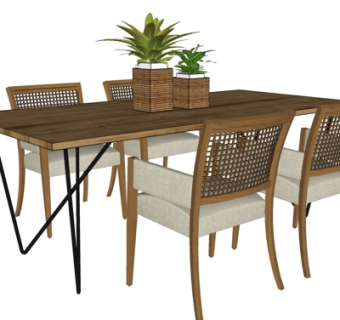 现代实木餐桌椅su模型