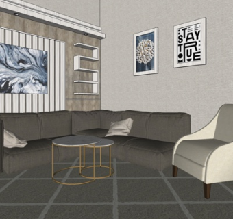 现代简约客厅su模型