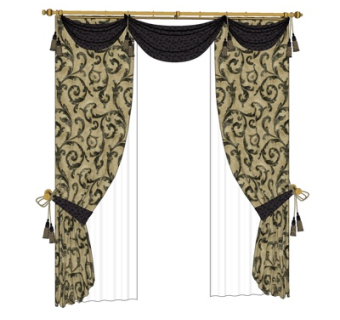 现代布艺窗帘su模型