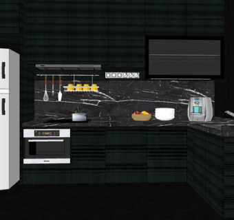 现代实木橱柜su模型