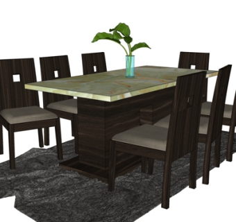 现代实木餐桌椅su模型