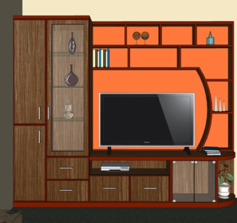 现代实木电视柜su模型