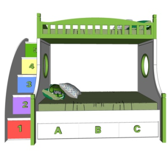 现代实木高低床su模型
