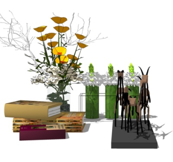 现代花瓶书籍摆件su模型