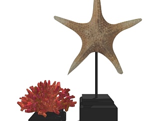 现代珊瑚海星摆件su模型