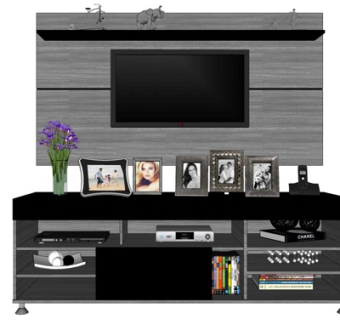 现代实木电视柜su模型