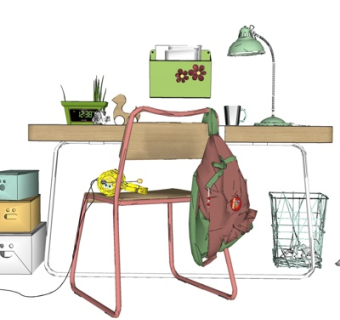 现代实木书桌su模型