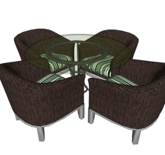 现代藤编休闲桌椅su模型