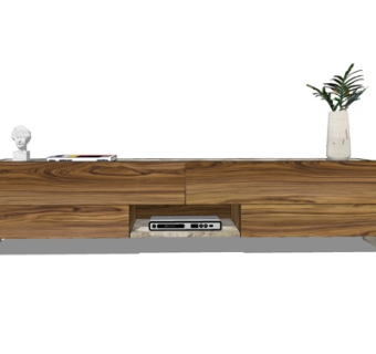 现代实木电视柜su模型