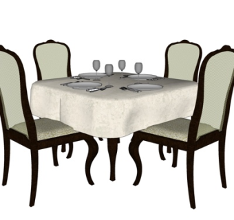 欧式实木餐桌椅su模型