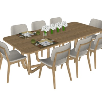 北欧实木餐桌椅su模型