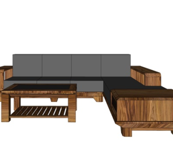 现代实木多人沙发su模型