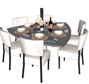 现代实木餐桌椅su模型