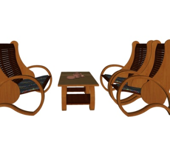 现代实木休闲桌椅su模型