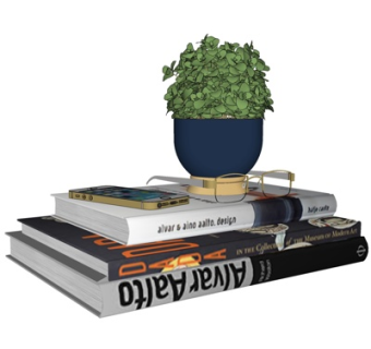现代书籍盆栽摆件su模型